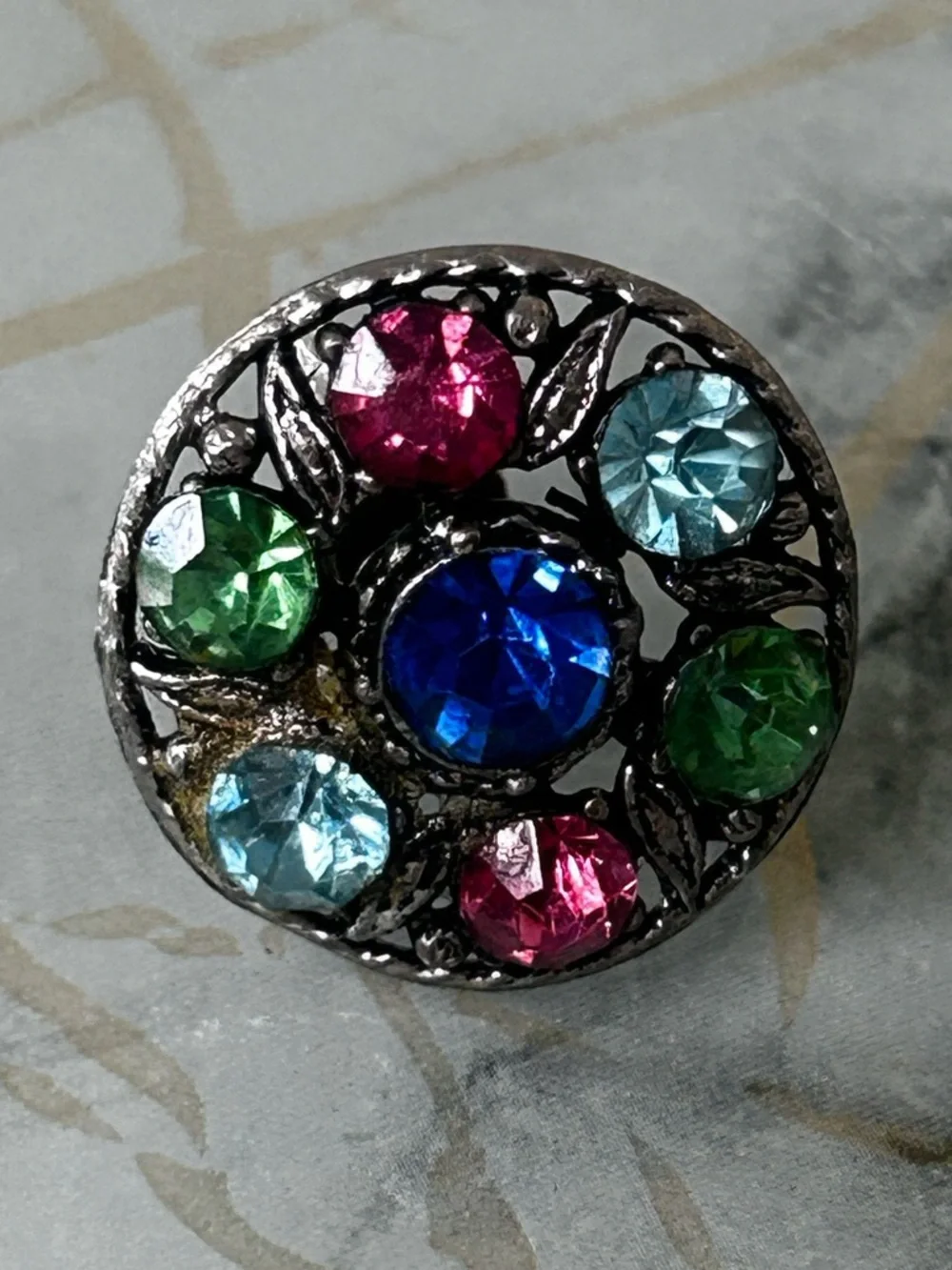 Vintage Multicolor Rhinestone Clip-On Earrings Silver Retro Statement Jewelry